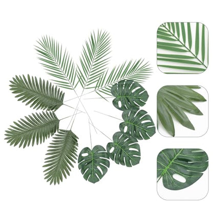 14pcs Faux Artificial Plant Leaves Set – Lifelike Monstera, Palm, and Leaf Simulation Props for Photography, Food Styling, Home Décor, and Party Backgrounds