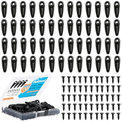 Picture Frame Backing Clips with Screws,100 Sets Black Durable Plastic Turn Button Backing Fasteners for Canvas Art,Shadow Box,Hanging Photos,Pictures Framing Supplies (A-Black)