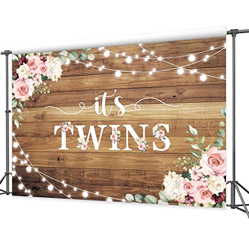 It's Twins Baby Shower Backdrop 7Wx5H Feet Polyester Fabric Barn Wood Rustic Pink Floral Little Princess First Birthday Newborn Party Decoration Flower Baby Girl Photography Background - color: 05Baby Shower(Twins), size: 7Wx5H