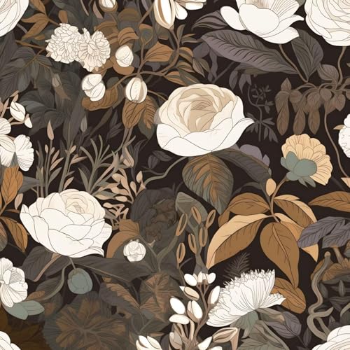 Laatse Floral Wallpaper Peel and Stick 17.5" x 118" Boho Flower Contact Paper, Self Adhesive Removable Waterproof Vintage Floral Wall Paper for Bedroom Walls Countertop Cabinet(Brown,Black,White) - color: Brown&White, size: 17.5" x 118"