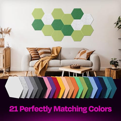 Acoustic Panels 12-Pack - 12"X10.4"X0.4" Soundproof Wall Panels - High Density Sound Dampening - Gin Green Hexagon - color: Gin Green, size: Medium Hexagon 12 Pack