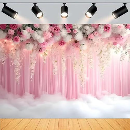Romantic Pink and White Roses Wisteria Bridal Shower Photo Studio Backdrop Pink Wall Girls Woman Birthday Party Tea Party Baby Shower Anniversary Photography Background (D, 6 * 4feet) - color: D, size: 6*4feet