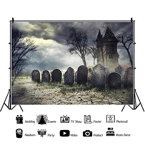 Halloween Backdrop Cemetery Halloween Photo Backdrop for Party Photography 12x10ft Pumpkin Graveyard Scary Haunted House Tombstone Background Kids Adults Birthday Party Studio Props - size: 12x10ft