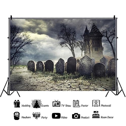 Halloween Backdrop Cemetery Halloween Photo Backdrop for Party Photography 12x10ft Pumpkin Graveyard Scary Haunted House Tombstone Background Kids Adults Birthday Party Studio Props - size: 12x10ft
