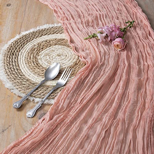 DOLOPL Coral Baby Shower Decorations for Girl Cheesecloth Table Runner 13.3ft Boho Gauze Cheese Cloth Table Runner Rustic Sheer Runner 160inch Long for Wedding Bridal Birthday Party Cake Table - color: Coral