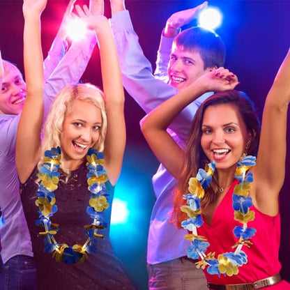 Sherr 24 Pcs Graduation Leis Class of 2026, Light up Leis Blue and Gold, LED Hawaiian Flower Necklace Party Supplies for Graduation Ceremony, Senior Night, Prom, Wedding, Tropical Luau - color: Blue Gold