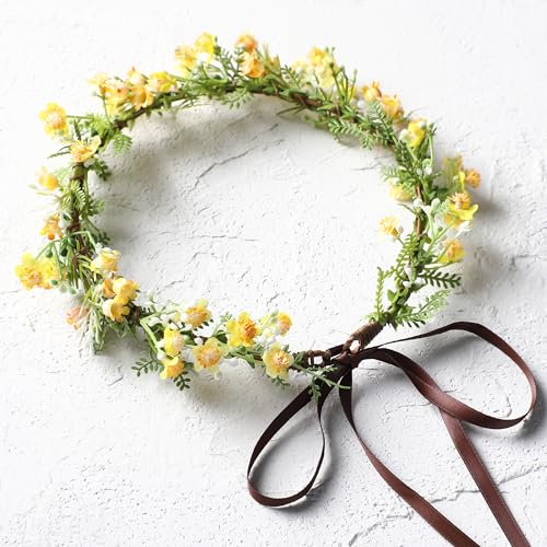 Yellow Flower Crown Headpiece - Yellow Babys Breath Flower Headband Sweet Handmade Floral Headpiece for Festival Party Vacation Cosplay Photography Props - color: Yellow