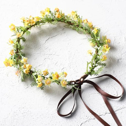 Yellow Flower Crown Headpiece - Yellow Babys Breath Flower Headband Sweet Handmade Floral Headpiece for Festival Party Vacation Cosplay Photography Props - color: Yellow