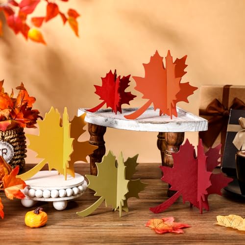 Soaoo 24 Pcs Thanksgiving Leaves Decorations Farmhouse 3D Fall Table Decor Centerpiece Wooden Maple Leaf Block Signs for Autumn Harvest Tiered Tray Party Shelf Display - size: Various Size, style: Maple Leaf