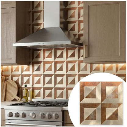 10-Sheets Stunning 3D Visuals Peel and Stick Backsplash Wall Tiles, PVC Mixed Metallic Look,Heat Resistant Stick on Tiles for Kitchen Wall, Bathroom, Laundry Room(Retro Brown + Light Gold) - color: Retro Brown + Light Gold