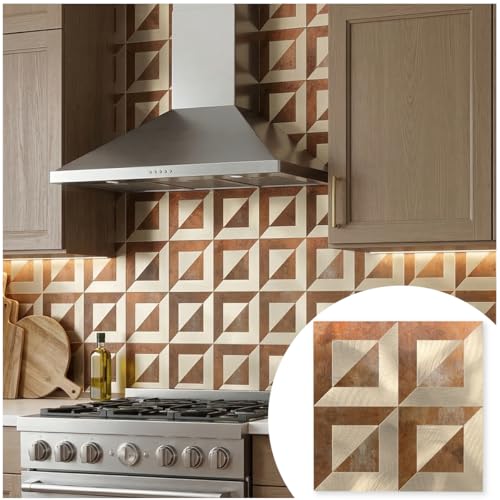 10-Sheets Stunning 3D Visuals Peel and Stick Backsplash Wall Tiles, PVC Mixed Metallic Look,Heat Resistant Stick on Tiles for Kitchen Wall, Bathroom, Laundry Room(Retro Brown + Light Gold) - color: Retro Brown + Light Gold