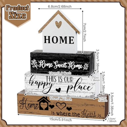Geelin 4 Pcs Farmhouse Wooden Tabletop Decor Sweet Home Tiered Tray Decor Rustic Home Wood Sign Neutral Decorations for Wood Block Sign Coffee Shelf Desk Centerpiece Decoration - style: Home