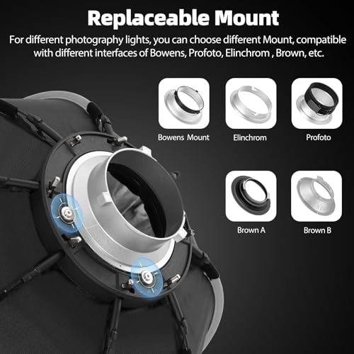 AMBITFUL 65 cm/25.6 inch Bowens Mount Octagon Umbrella Softbox Quick Installation Softbox + Honeycomb Grid for Studio Strobe Outdoor Photography - size: 65cm/25.6inch QS65