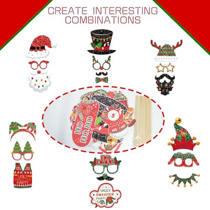 Ugly Christmas Sweater Party Props,34 Pcs Ugly Sweater Photo Booth Props for Christmas Party Decorations,Holiday Party Props for Photography Supplies,Selfie Props Xmas - size: 34