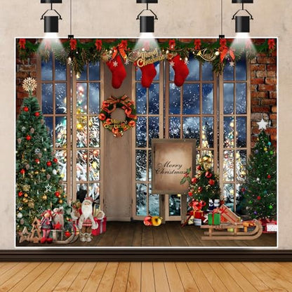 Winter Backdrop 10x8ft Merry Photo Backdrop Photography Window Xmas Tree Gift Background Party Backdrop Decor Kids Adults Family Xmas Eve Party Props (Z29-3x25NSW13849) - color: NSW13849