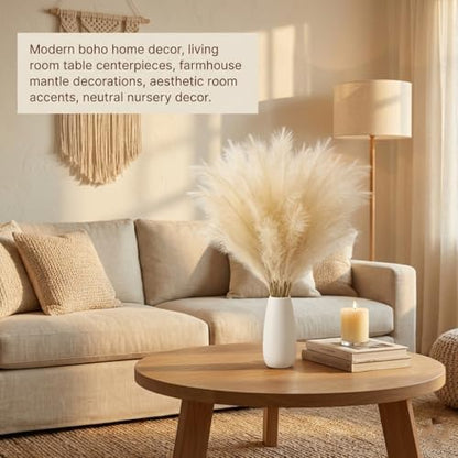 30PCS Artificial Pampas Grass Decor, 21.7" Small Faux Pampas Grass No Shedding Allergy Free, Fluffy Boho Silk Flowers for Vase Filler, Home Living Room Wedding Table Centerpieces, Beige - size: Begie