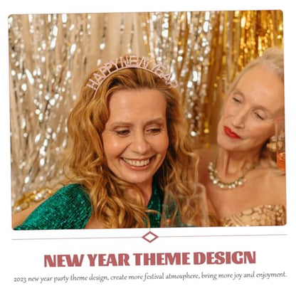 Gatuida 2pcs New Year Headbands for Women with Rhinestone Glitter, Silver and Rose Gold Colors, Spring Festival Party Hair Accessories, Photo Prop Hairbands