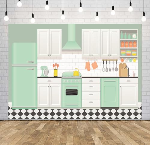 10x8ft Fabric Cartoon Kitchen House Backdrop Baking Room Photography Background Christmas Cooking Interior Decoration Family Birthday Party Banner Adult Kids Portrait Video Photo Booth Props - size: 10x8FT