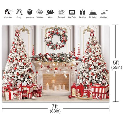 Christmas Fireplace Backdrop 7x5ft Merry Christmas Photography Background Party Decorations Xmas Trees Family Holiday Banner Photo Booth Props