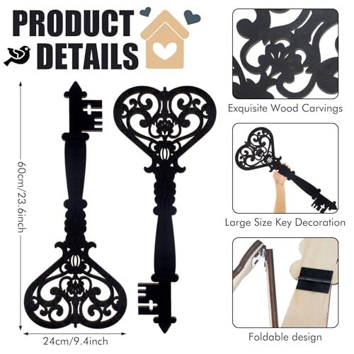 Chunful 2 Pcs Keys Wall Art Large Skeleton Key Sign Vintage Antique Wooden Farmhouse Wall Sign for Bedroom (23.62 x 10.24 Inch, Black) - color: Black, size: 23.62 x 10.24 Inch