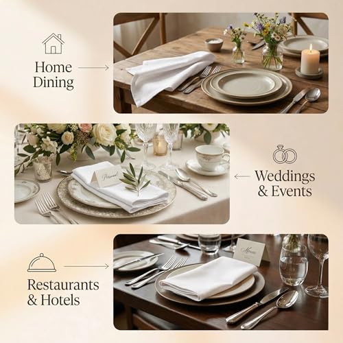 ACCENTHOME Accent Home 100% Cotton Napkins, Delicate Cloth Napkins for Dinners, Parties and Weddings，18 x 18 Inch Set of 12 - White - color: 12 - White - Twill, size: 18"x18" - Pack of 12