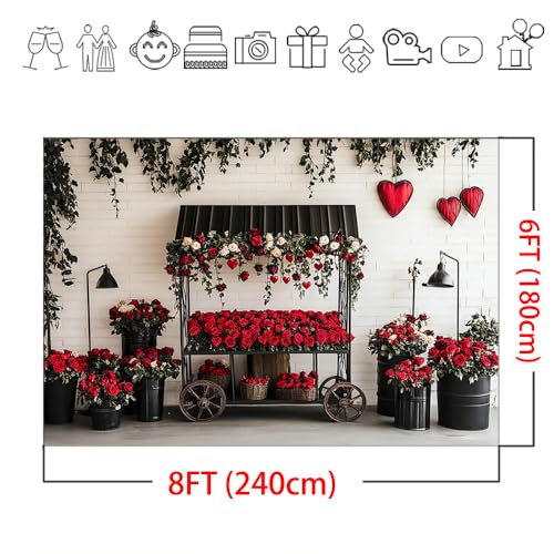 Mocsicka Valentines Day Backdrop Red Black Valentines Day Photography Backdrop Decorations Romantic Red Rose Heart Love Background Photo Prop Supplies (8x6ft) - size: 8x6ft