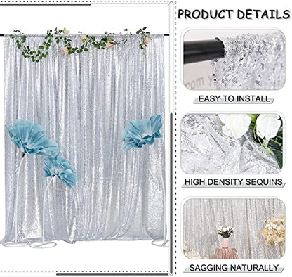 Silver Sequin Backdrop Curtains 2FTx8FT 2 Panels Sparkle Backdrop Curtain Drapes Glitter Backdrop Photo Background for Wedding Baby Shower Xmas Birthday Parties - color: Silver, size: 2FTx8FT-2PCS