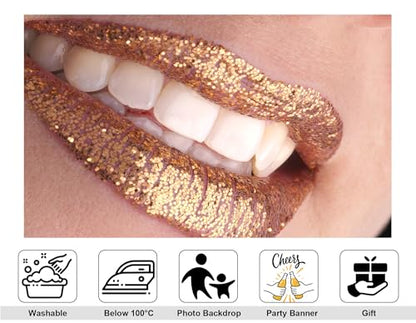 10x5ft Glitter Lipstick Backdrop Gold Glitter Lips Photography Background for Beauty Makeup Cosmetic Event Party Decorations Tapestry Photo Booth Props - size: 10x5ft