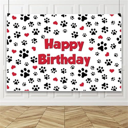 Renaiss 5x3ft Pet Footprints Birthday Backdrop Red Hearts Dog Cat Paw Prints Birthday Background for Photography Pet Themed Happy Birthday Party Banner Cat Dog Footprints Birthday Photo Booth Props - color: Paw792, size: 5x3ft