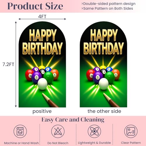 7.2FT Wedding Arch Backdrop Cover Happy Birthday Snooker Contest Beginning Entertainment Game Theme Spandex Fitted Round Top Backdrop Stand Cover for Ceremony Banquet Birthday Party Decoration - color: Color7, size: 7.2FT x 4FT