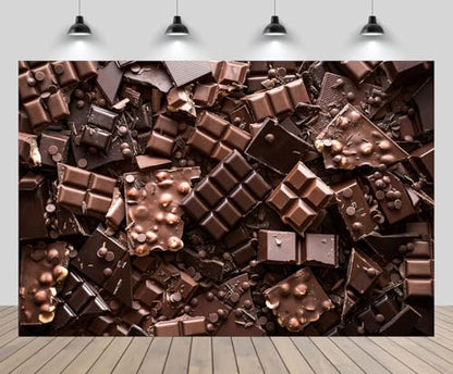 9ftx6ft Chocolate Backdrop for Photography Sweet Chocolate Bar and Chunks Dessert Background Candyland Baking Chocolate Themed Party Decor Birthday Banner Children Photo Shoot Props - size: 9x6FT