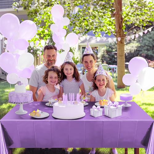 2pcs Light Purple Foil Tablecloth 54*72inch Plastic Birthday Party Table Cloths Disposable Waterproof Table Cover for Halloween Bridal Shower Wedding Anniversary Baby Shower Elegant Party Supplies - color: Light Purple
