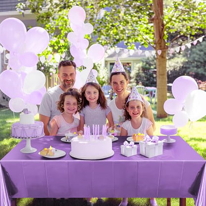 2pcs Light Purple Foil Tablecloth 54*72inch Plastic Birthday Party Table Cloths Disposable Waterproof Table Cover for Halloween Bridal Shower Wedding Anniversary Baby Shower Elegant Party Supplies - color: Light Purple