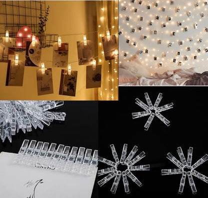 100pcs Photo Clips Mini Transparent Plastic Clear Paper Clips Mini Clothes Pins for Photos String Fairy Lights (100)