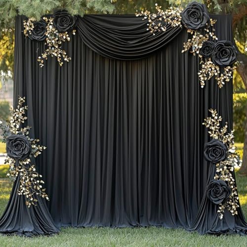 40ftx12ft Black Backdrop Curtains for Wedding Party-Wrinkle Free Backdrops Curtain Drapes Fabric Decorations Photo Back Drop Cloth for Baby Shower Photography Stage Reception 8Panels 12ft(H) x 5ft(W) - color: black, size: W5' x H12'(8 panels)