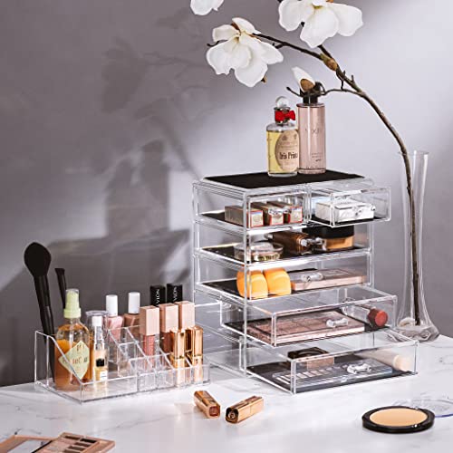 Sorbus Acrylic Makeup Organizer Set, 6-Drawer Vanity & Countertop Cosmetic Storage with Small & Wide Compartments, Clear Makeup Storage for Brushes, Jewelry – Holiday Gift for Women & Teens - color: Clear, size: 4 Large, 2 Small Drawers