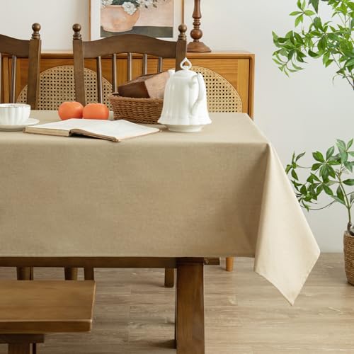 MikiUp Faux Linen Tablecloth - Slubby Textured Weaves Table Cloth for Rectangle Tables, Wrinkle Free Washable Fabric Table Cover for Dining, Farmhouse Outside, Linen 60 x 84 Inch - color: L-linen, size: 84" x 60" (Rectangular)