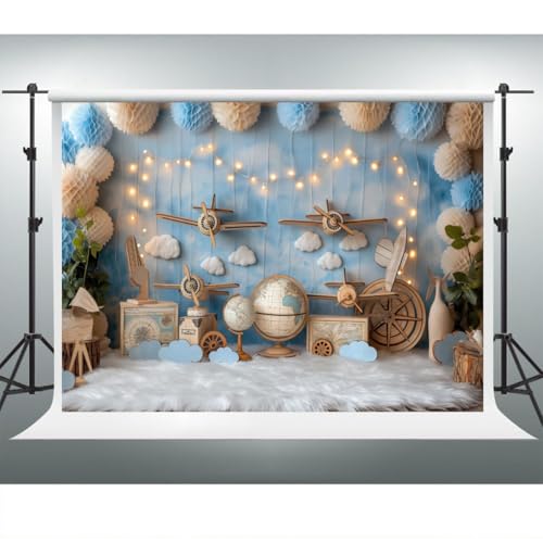 YongFoto Travel Adventure Aircraft Backdrop 7x5ft Cute Clouds Sky Airplane Photography Background Adventure Awaits Baby Shower Boy 1st 2nd Birthday Party Banner Kids Portraits Photoshoot Wallpaper - color: Style 6, size: 7ftx5ft