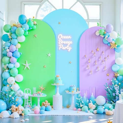 Wedding Arch Backdrop Cover Monster Theme Set of 3 Purple Green Blue Arch Covers Backdrop Cover for Birthday Party Ceremony Bridal Baby Shower Banquet Decoration 6FT 6.6FT 7.2FT - color: Purple Green Blue, size: 6FT+6.6FT+7.2FT