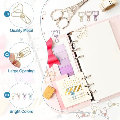 PATIKIL 30Pcs Paper Office Binder Clip, 1.2" Small Metal Wire Hollow Out Paper Clamps Heart Design Long Tail Binder Clips for Photo Clothes Hanging Office Home Food Package, Gold/Rose Gold - color: Gold/Rose Gold