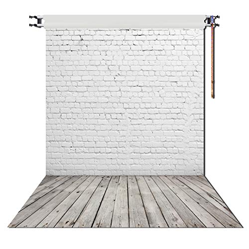 HUAYI 5X7ft White Brick Wall with Gray Wooden Floor Photography Vinyl Backdrop D-2504 - size: 5x7ft-econvinyl