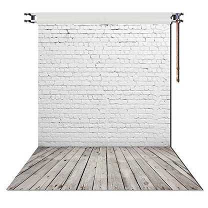 HUAYI 5X7ft White Brick Wall with Gray Wooden Floor Photography Vinyl Backdrop D-2504 - size: 5x7ft-econvinyl