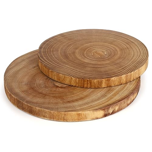 Nicunom 2 Pack Large Wood Slab Serving Board, 9"-10"/11"-12" Wood Cheese Server Round Board, Wooden Slices for Table Centerpieces