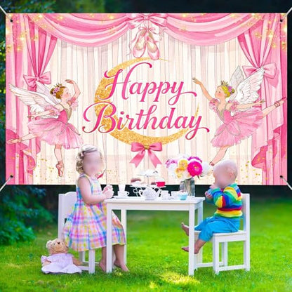 Ballerina Girl Backdrop Cute Ballet Photography Background Pink Princess Party Supplies for Girls Birthday Baby Shower Dance Decor Banner Portrait Photo Booth Studio Props 7x5ft FU020YL - size: 7x5ft