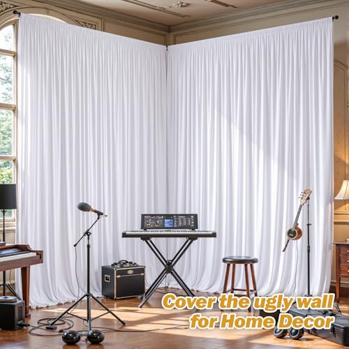 8ftx10ft Wrinkle Free White Backdrop Curtain - 10 Feet Photography Backdrop Drapes, Silky Polyester Back Drop Cloth for Wedding Baby Shower Balloon Arch Background - color: White, size: 8FTx10FT (W4'xH10', 2 Panels)