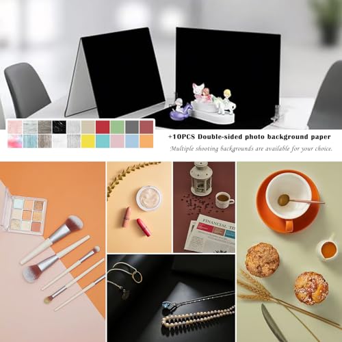 14PCS Black Velvet Flocked Product Photography Backdrops Board with 2PCS LED Lighting Kit Anti-Glare Photo Backdrop for Small Product Food Jewelry Cosmetic. (16x11.5in)
