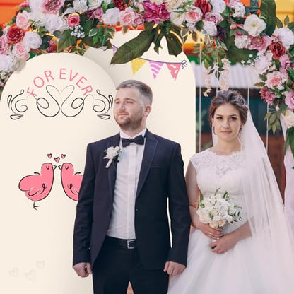 Arch Backdrop Cover Set of 2(6ft/7.2ft) Double Color Wedding Arch Cover Spandex Fitted Arch Covers,Round Top Arch Backdrop Cover for Baby Party Birthday Banquet Shower (White+Cream) - color: White+Cream