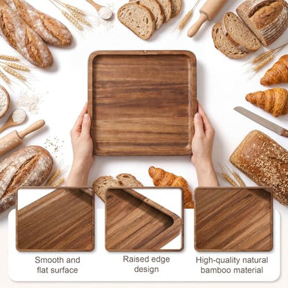 Wenqik 18 Pieces Acacia Wood Tray Set 8 x 8 Inch Acacia Oval Wood Tray Platters Plates Set for Fruit Cheese Dessert Appetizer Vegetable Charcuterie BBQ Party Weddings Supply - size: 8 x 8 Inch