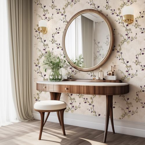 Floral Peel and Stick Wallpaper Flower Tree Contact Paper A Set of 17.5"x480" Self Adhesive Removable Modern Beige Wall Paper Decorative Wall Covering Countertop Vinyl Film Roll - color: Beige, size: 17.5" x 480"
