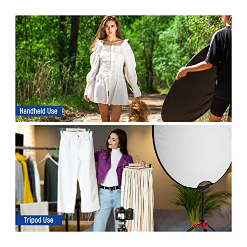 NEEWER 80cm Light Reflector with Handle & 3/8" Thread, 5 in 1 Foldable Round Light Diffuser, Translucent/Silver/Gold/White/Black for Studio or Outdoor Photo Lighting, RF-80II - style: 80cm